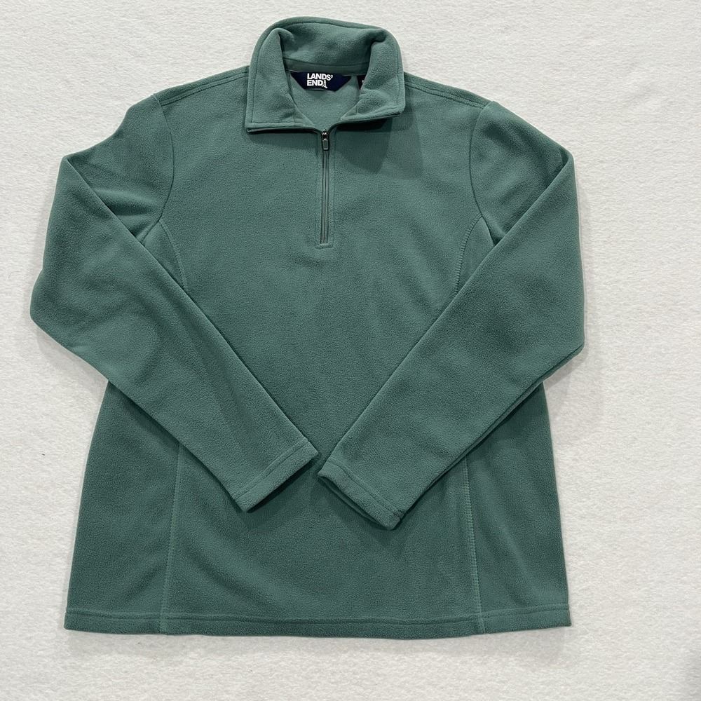 Lands End Women S Fleece Pullover Green Jacket 1/4 Zip Gorpcore Normcore Classic